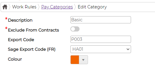 The Pay Category edit screen