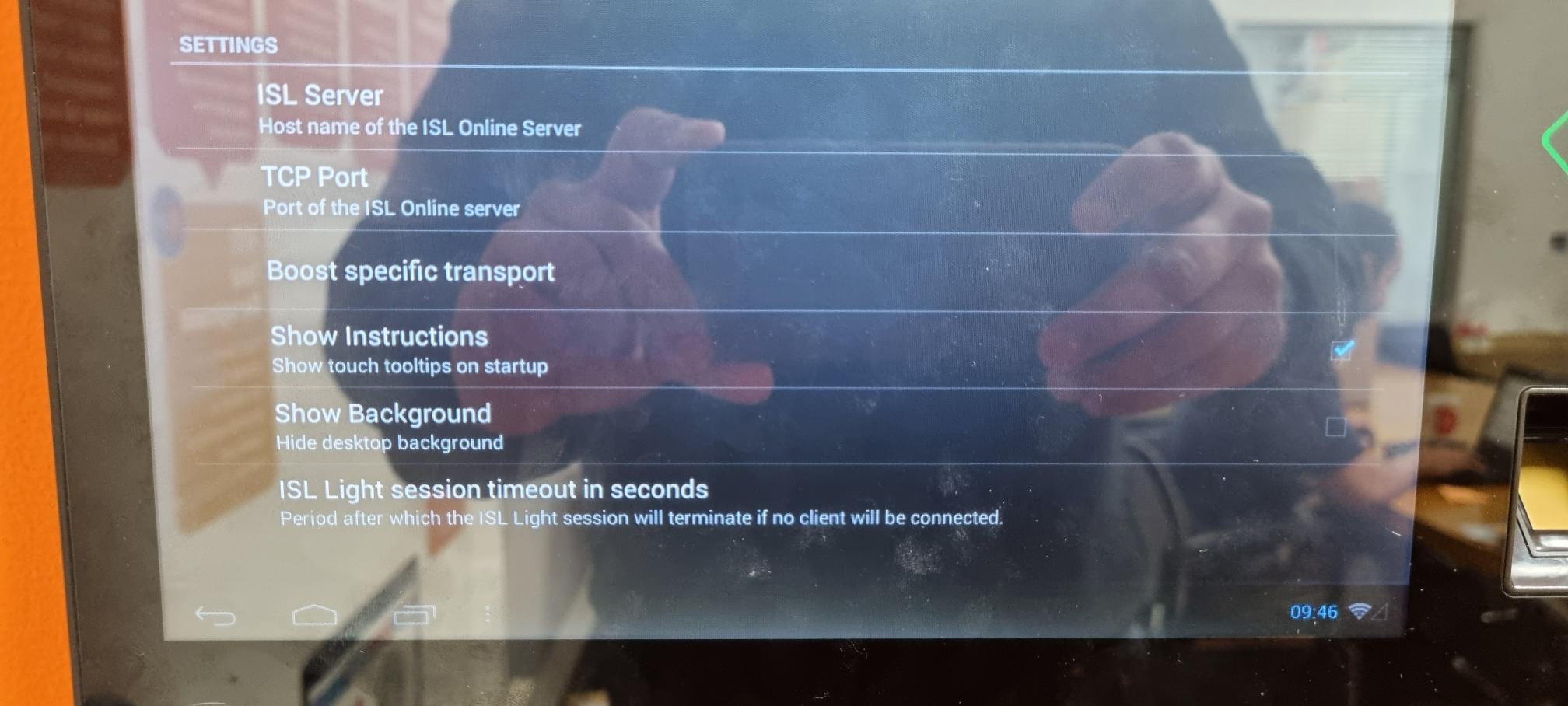 The ISL app Settings screen showing the ISL Server field