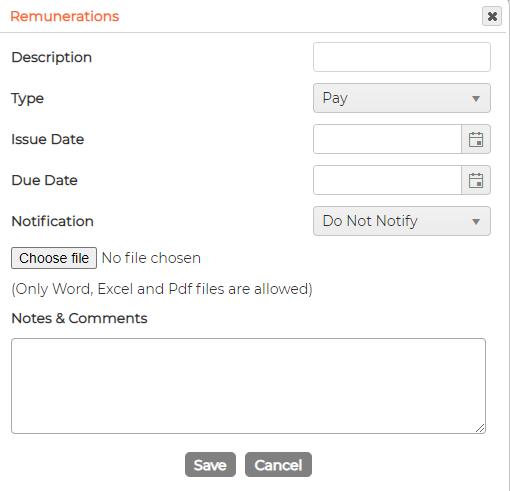 The Remunerations entry form