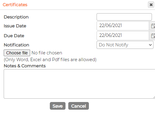 The entry form