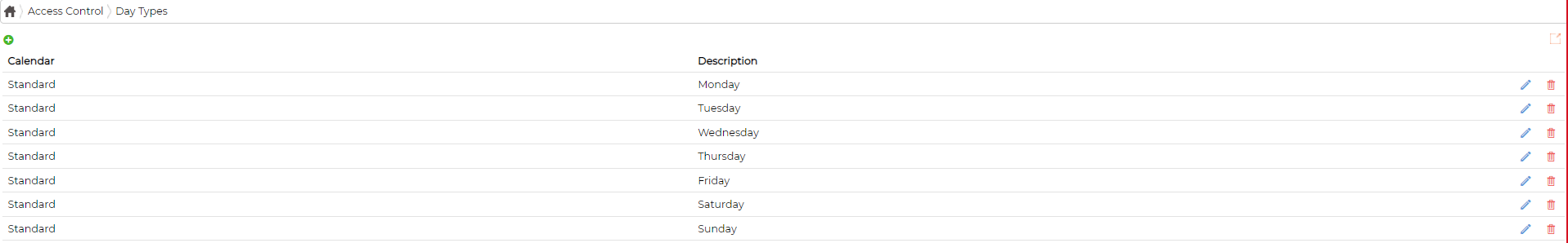 The Day Types list, each with its calendar and description