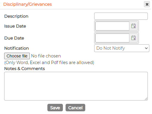 The entry form