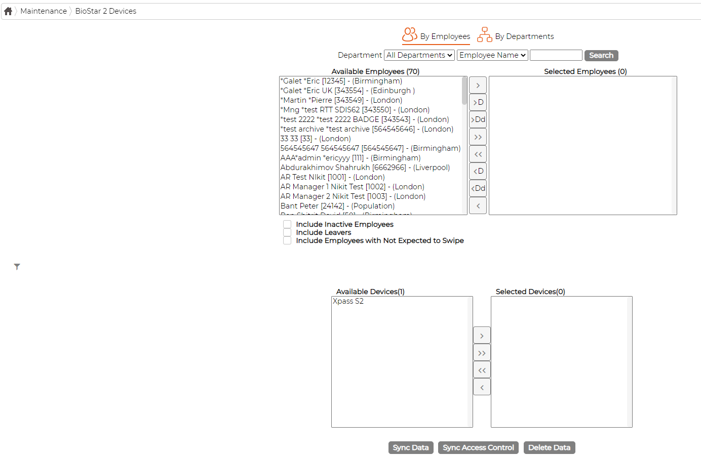 BioStar 2 Devices maintenance screen