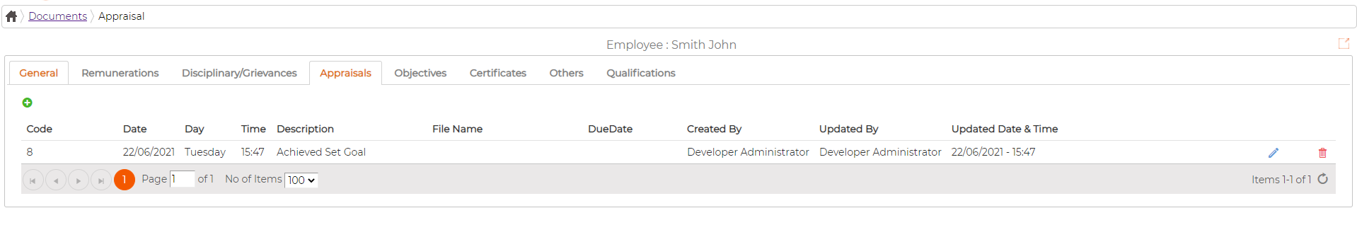 The Appraisals tab listing each entry with issue and due dates